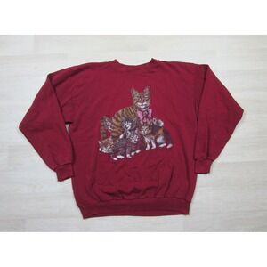 Vintage 1980's Cat Sweatshirt LSJ Sportswear USA Made (L) Kittens Graphic Animal